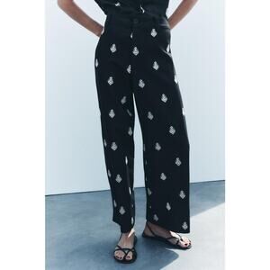Zara Black Straight Leg Pants with White Pattern